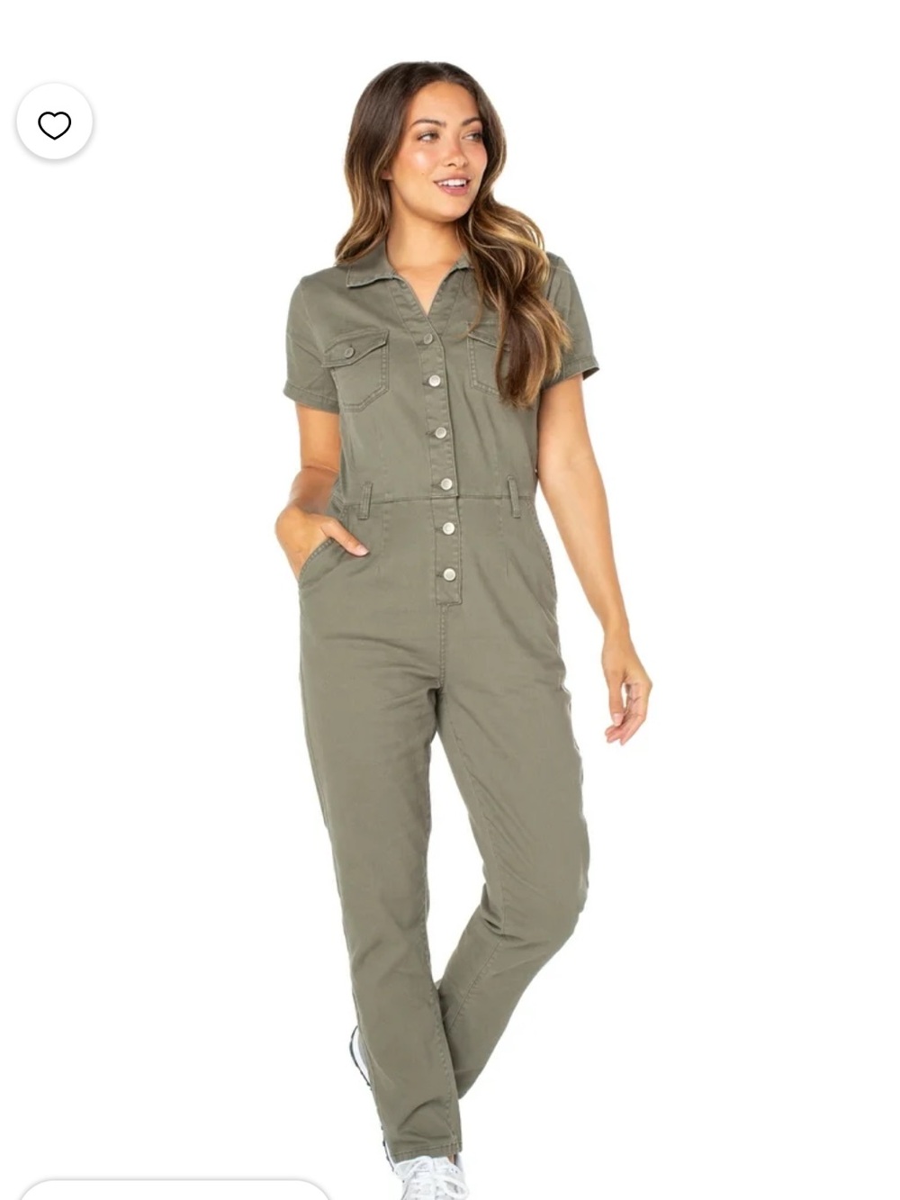 Celebrity Pink Olive Button-Front Short-Sleeve Jumpsuit